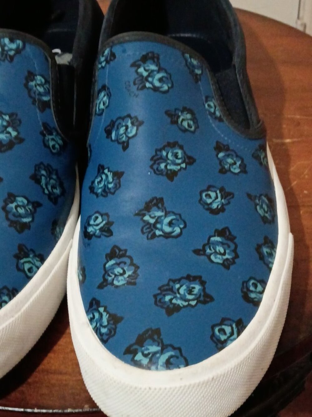 Coach Slip On Blue Black Monogram Sateen Black Low Sneakers Men's Size 11D - Picture 8 of 12